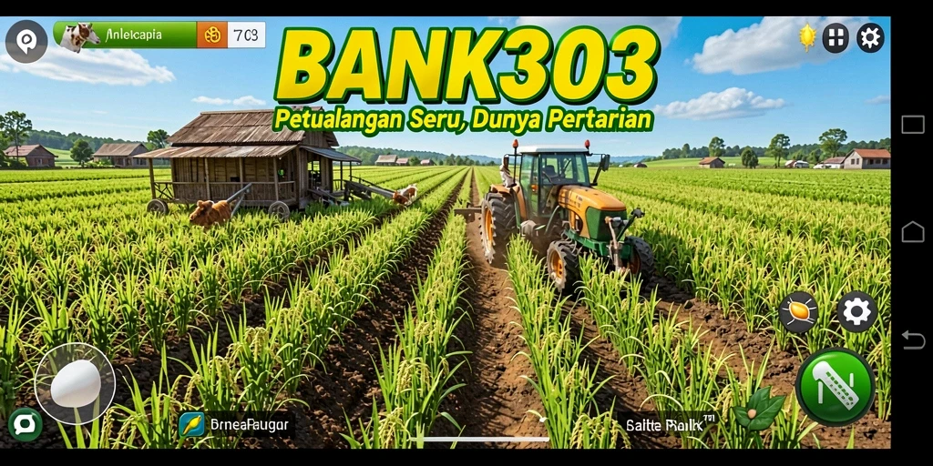 Tangkapan layar dari gameplay BANK303 dengan elemen pertanian yang menarik.
