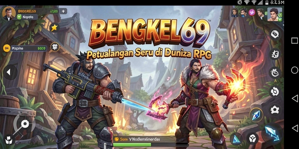 Tampilan utama gameplay BENGKEL69 dengan karakter dan misi RPG.