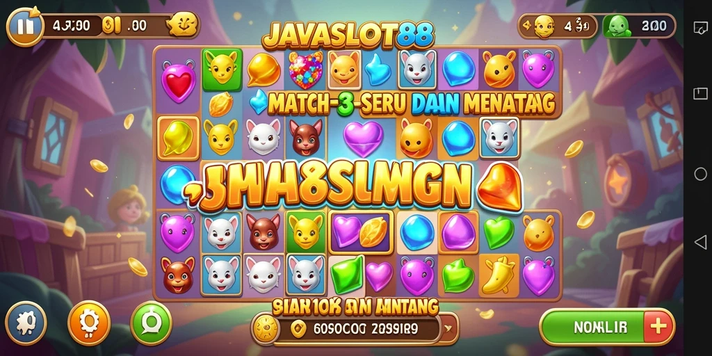 Screenshot gameplay menunjukkan kombinasi permata dalam game Match-3.