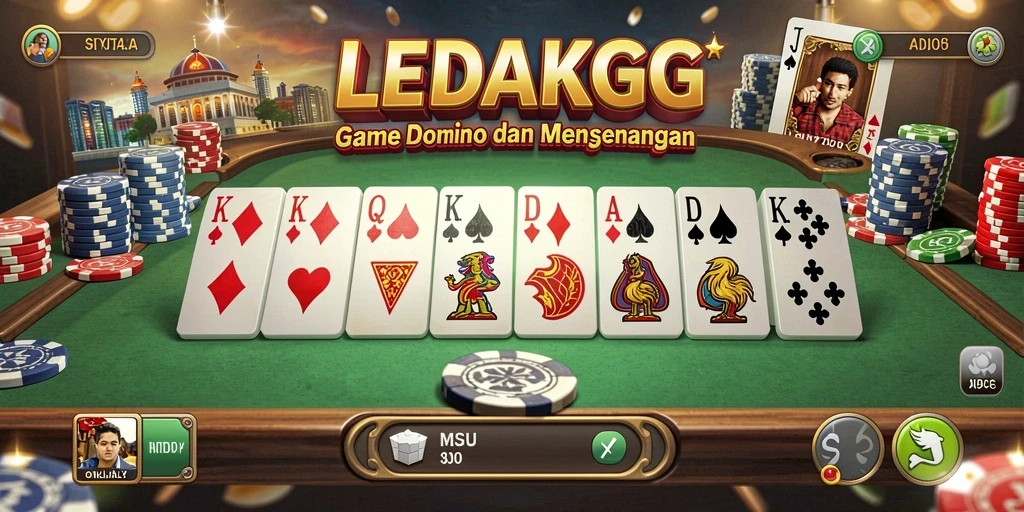 Screenshot gameplay LEDAKGG menampilkan suasana bermain Domino yang seru.