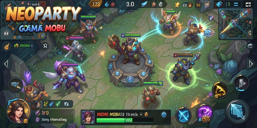 Tampilan gameplay NEOPARTY dengan aksi MOBA seru.