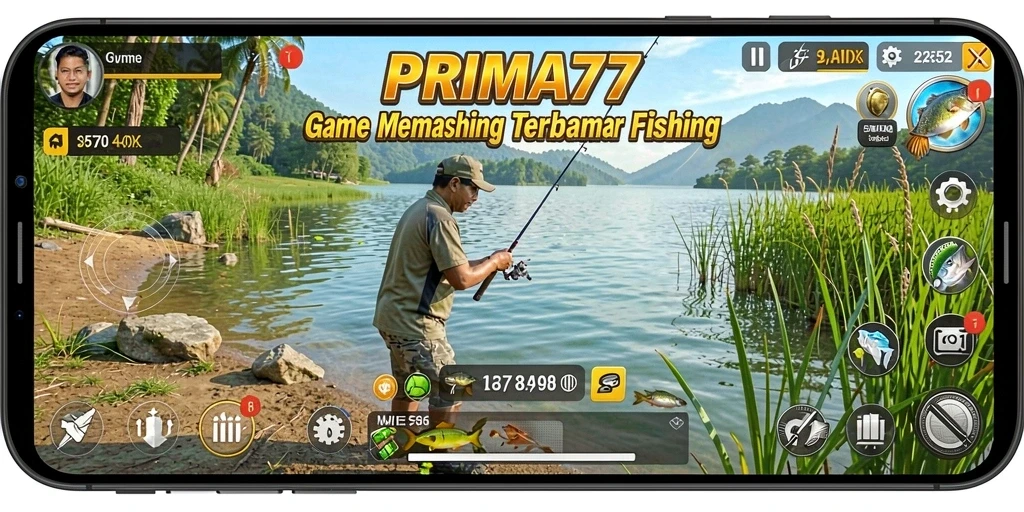 Gameplay PRIMA77 yang seru dengan memancing di lautan yang indah.