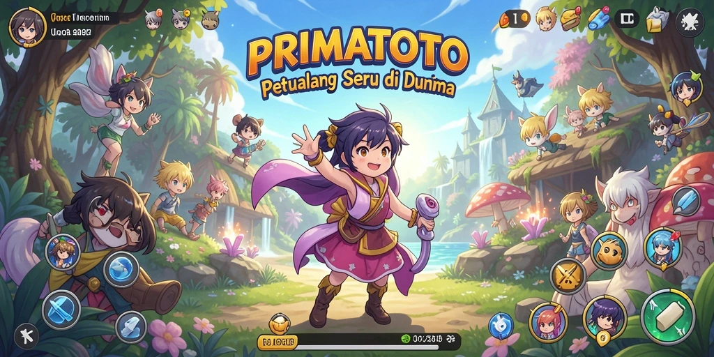 Tampilan gameplay PRIMATOTO dengan karakter anime yang unik.