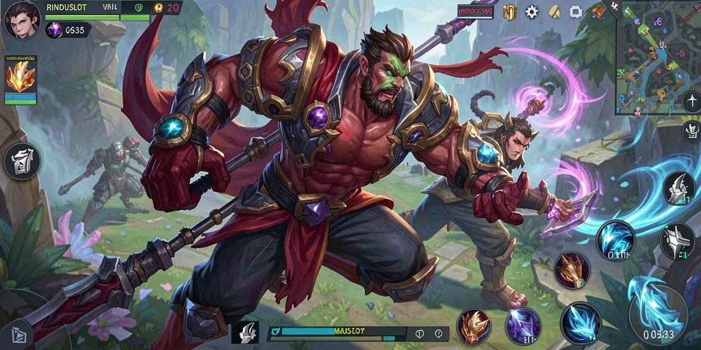 Screenshot RINDUSLOT menampilkan aksi seru dalam permainan MOBA.
