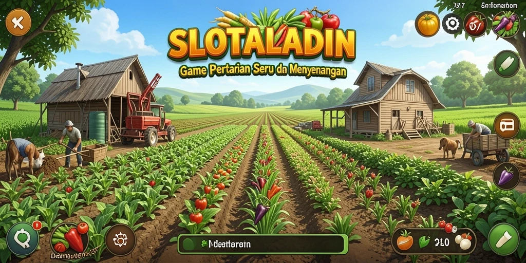 Screenshot utama SLOTALADIN menampilkan pertanian yang subur dan grafis yang memukau.