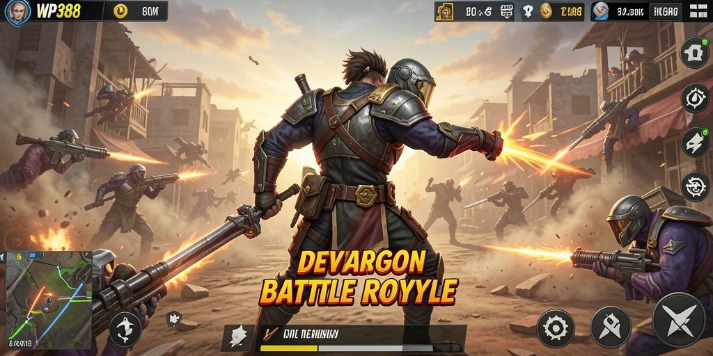 Tangkapan layar WP888 menampilkan aksi seru dalam pertempuran Battle Royale.